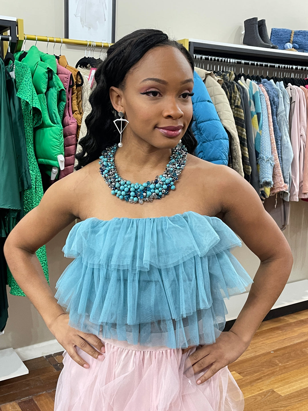 Off Shoulder Aqua Top