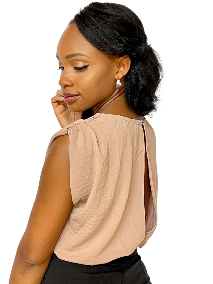 Mocha Sleeveless Cowl Neck Bodysuit