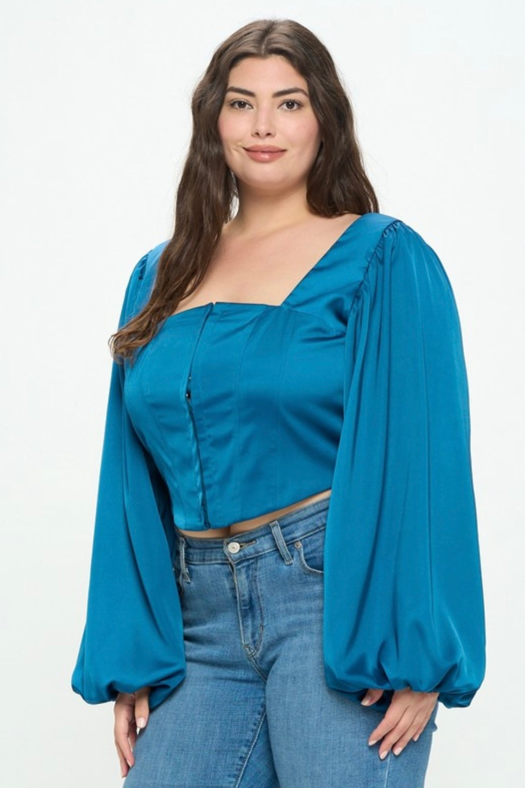 Teal Long Sleeve Crop Top