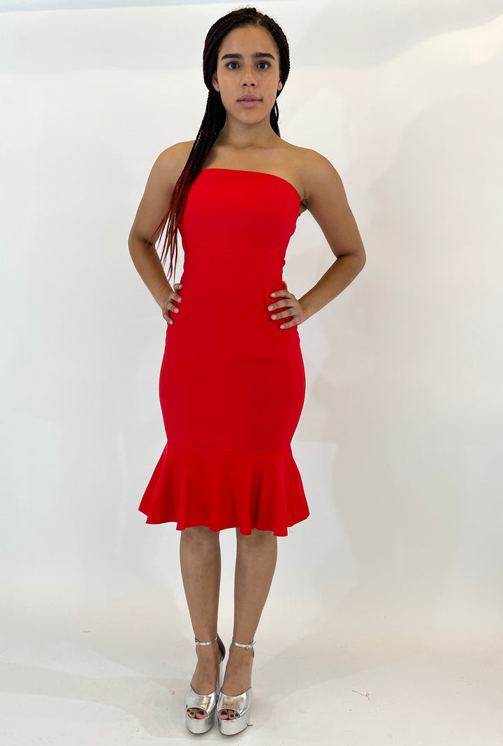 Red Spaghetti Strap Midi Dress