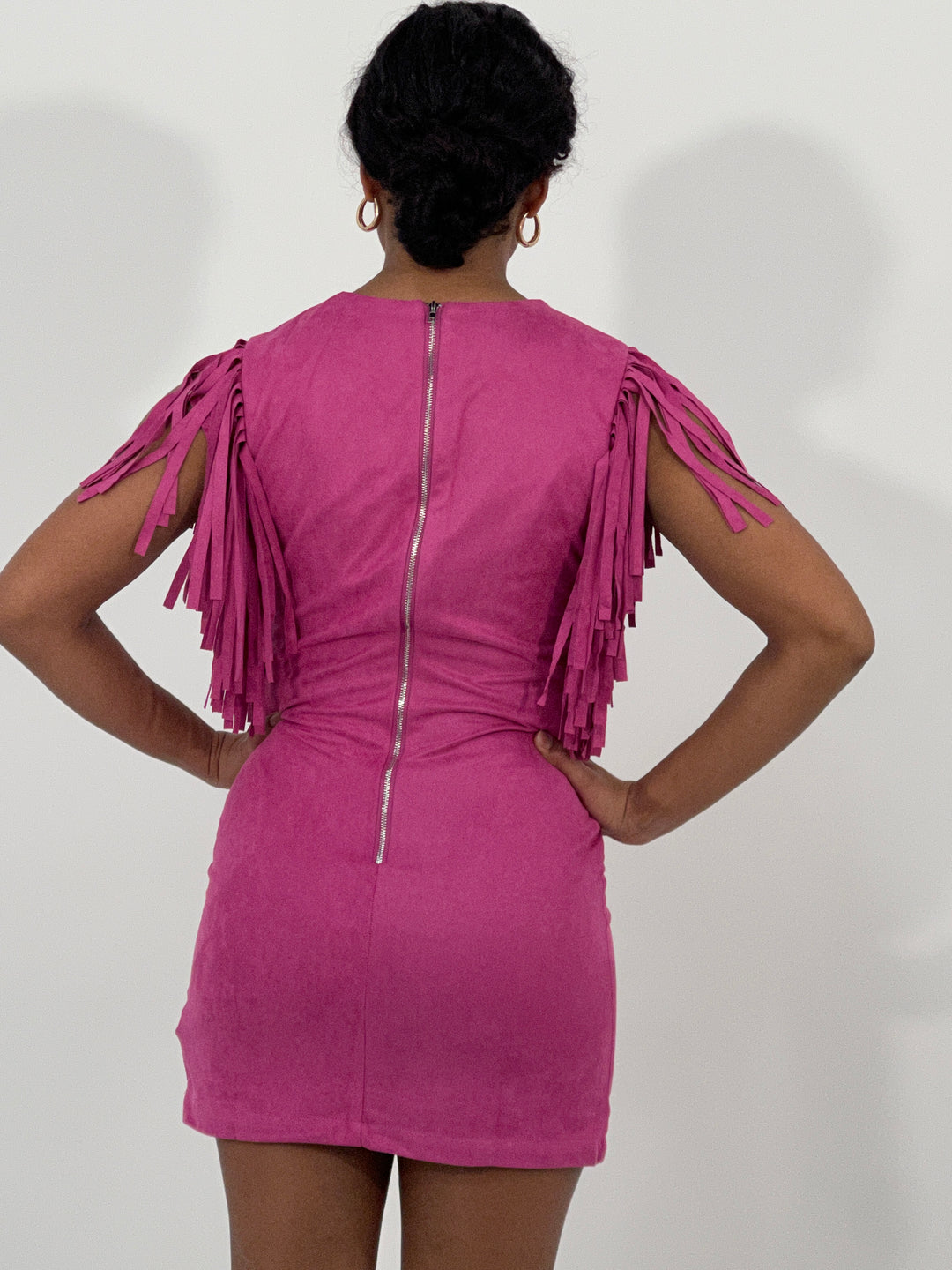 Fuchsia Fringe Mini Dress