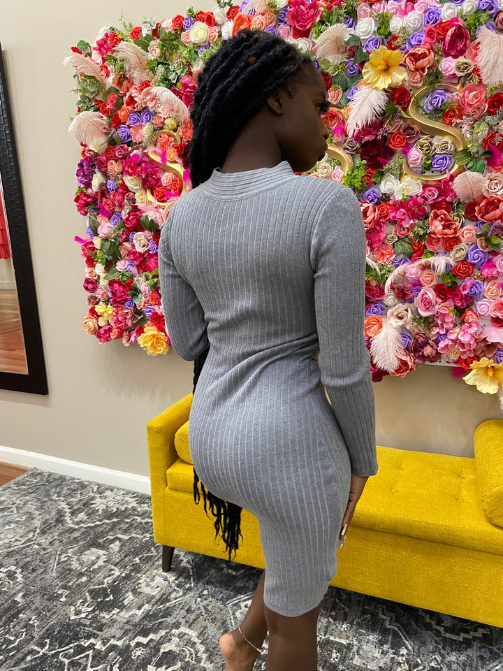 Sassyn Casual Grey Sweater Dress