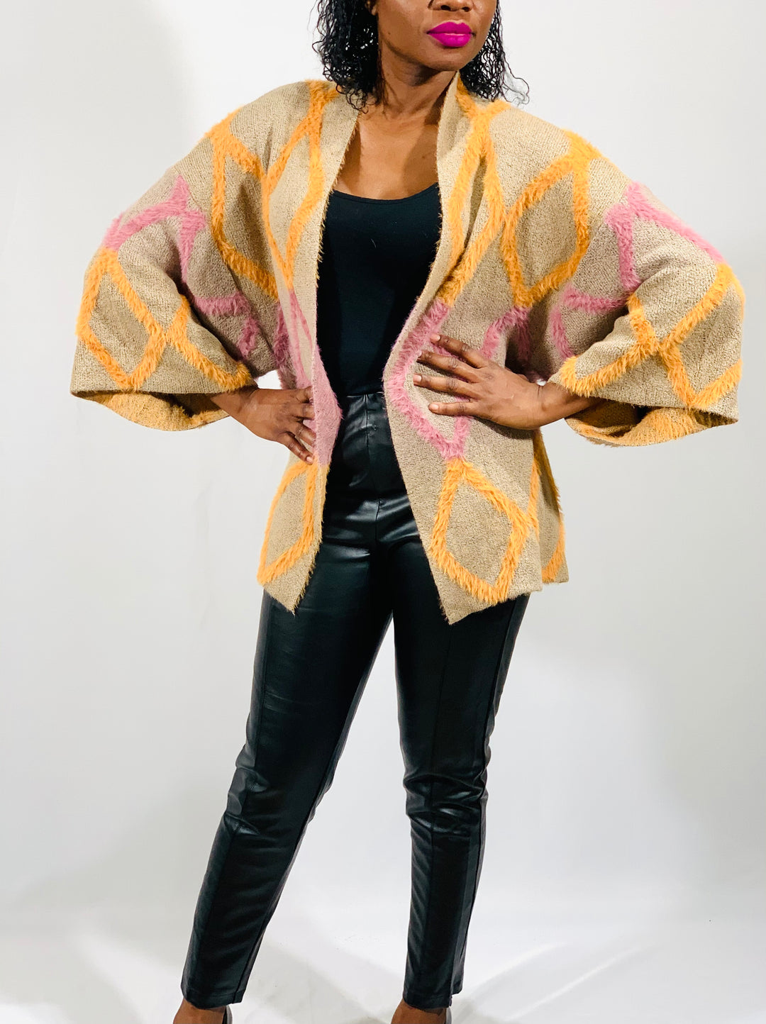 Mauve Zigzag Pattern Cardigan