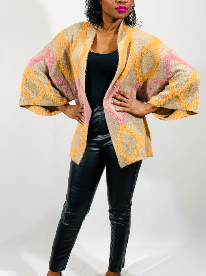 Mauve Zigzag Pattern Cardigan