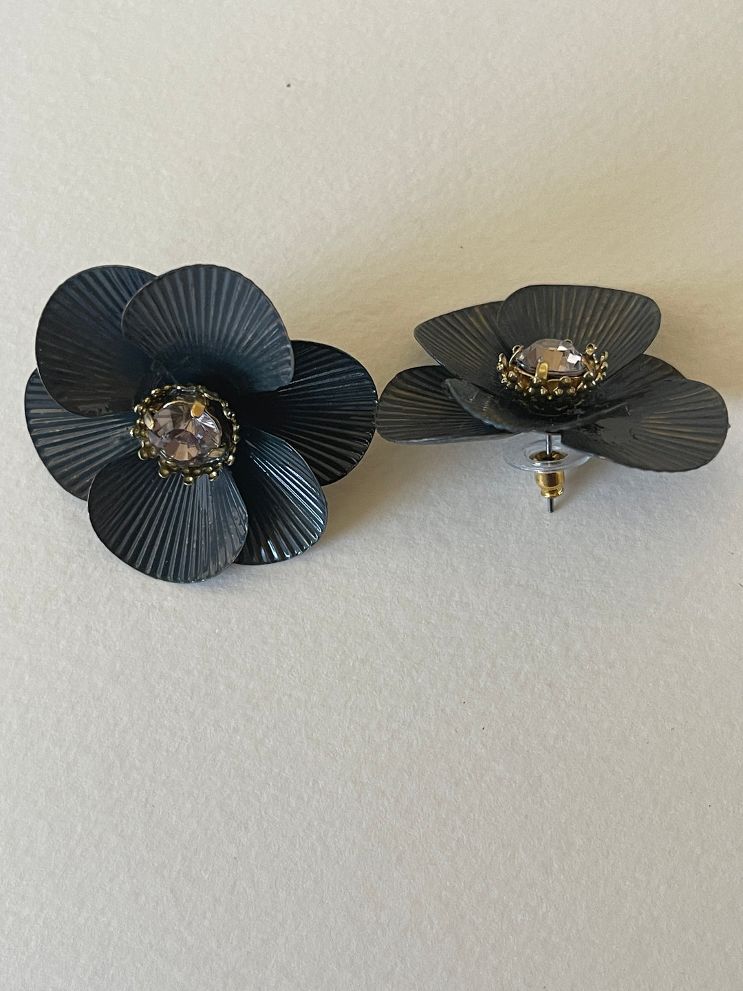 Black Floral Geometric Earrings