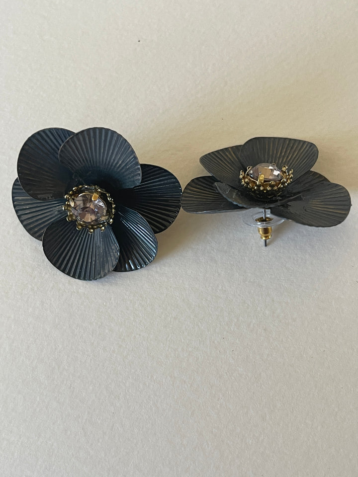 Black Floral Geometric Earrings