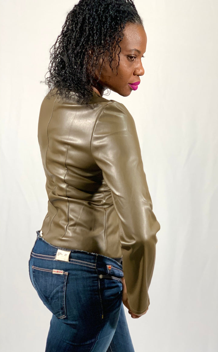 Pu Leather Ruched Bodysuit