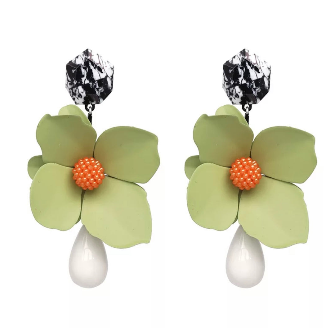 Green Floral Earrings