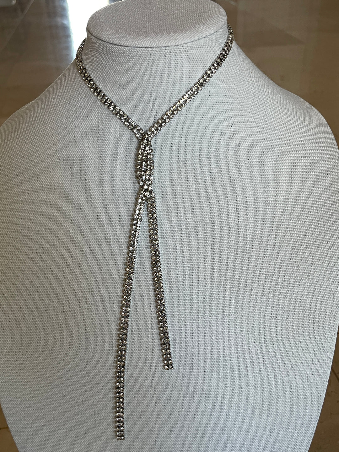 Double–wrap Silver Crystal Necklace