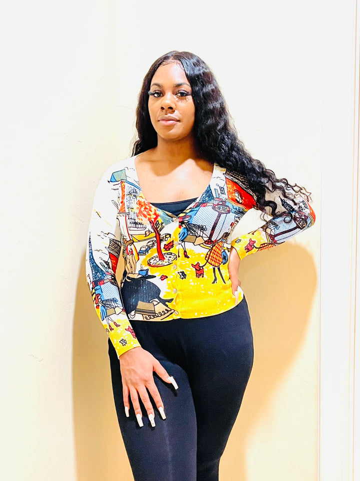 Designer Cartoon Graffiti Cardigan
