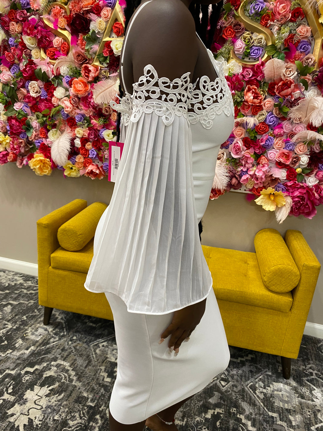 White Flare Sleeve Midi Dress
