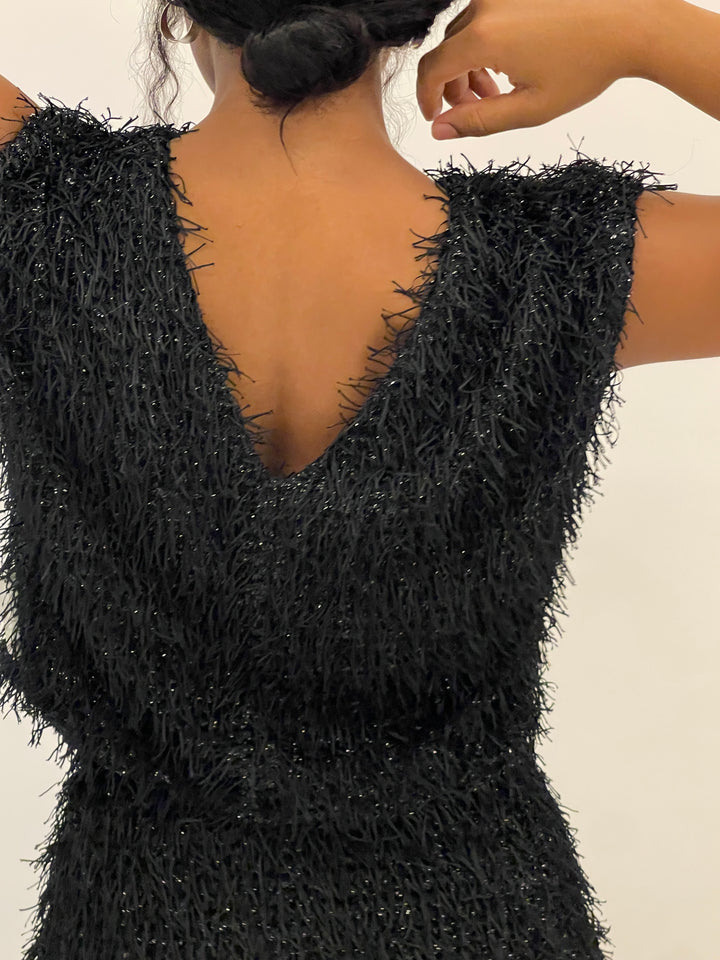 Sassyn Black Fringe Top