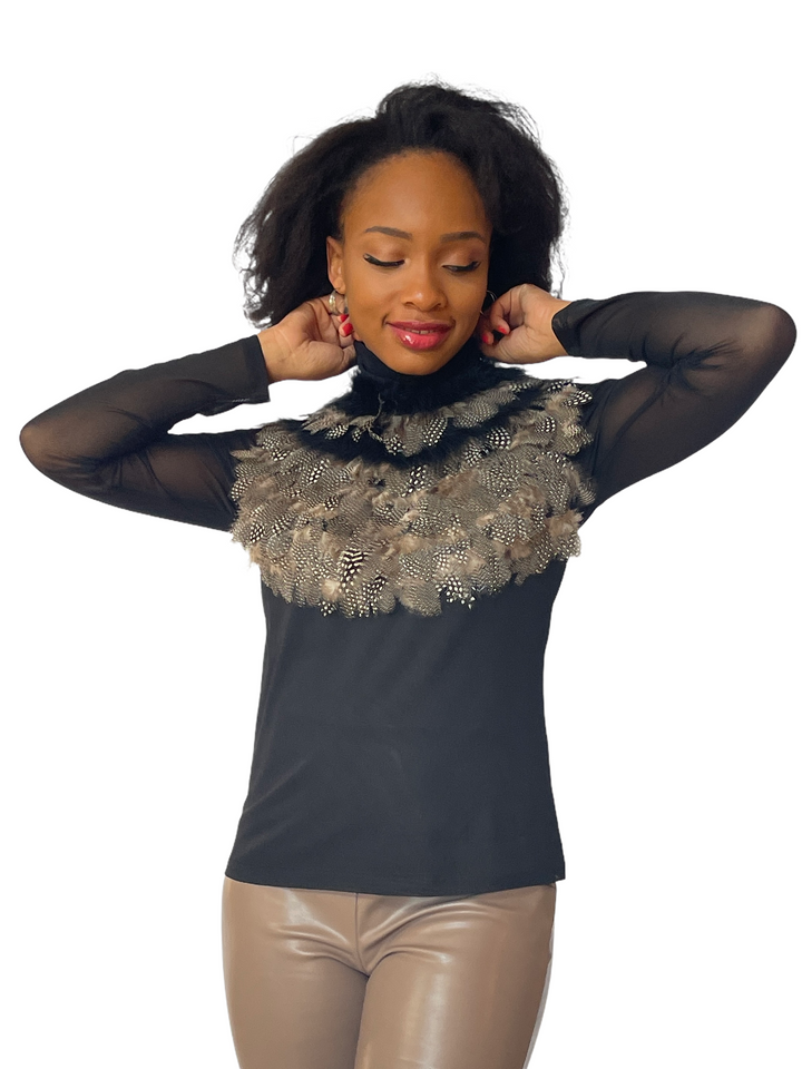 Ooh La La Black Feather Top