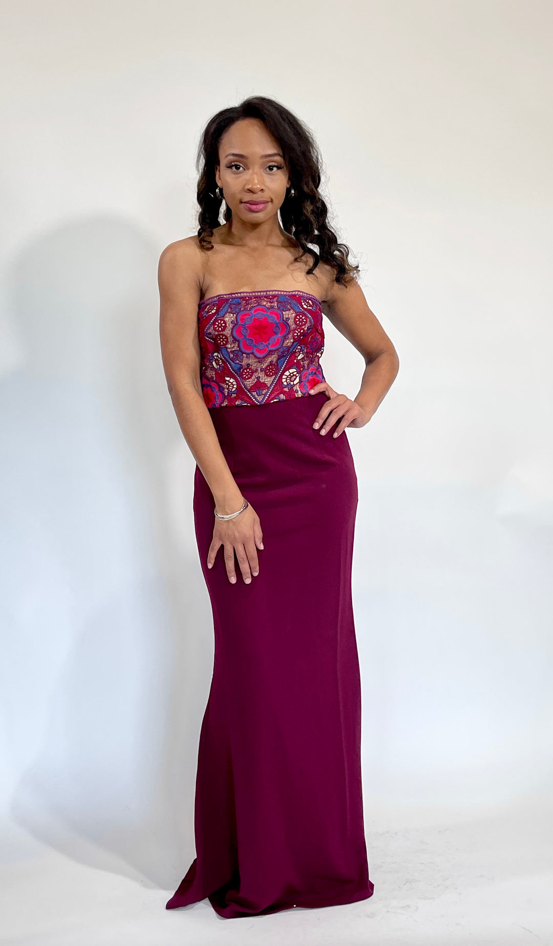 Floral Wine Long Dress