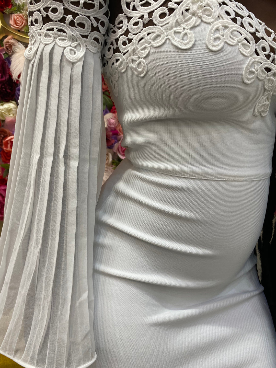 White Flare Sleeve Midi Dress