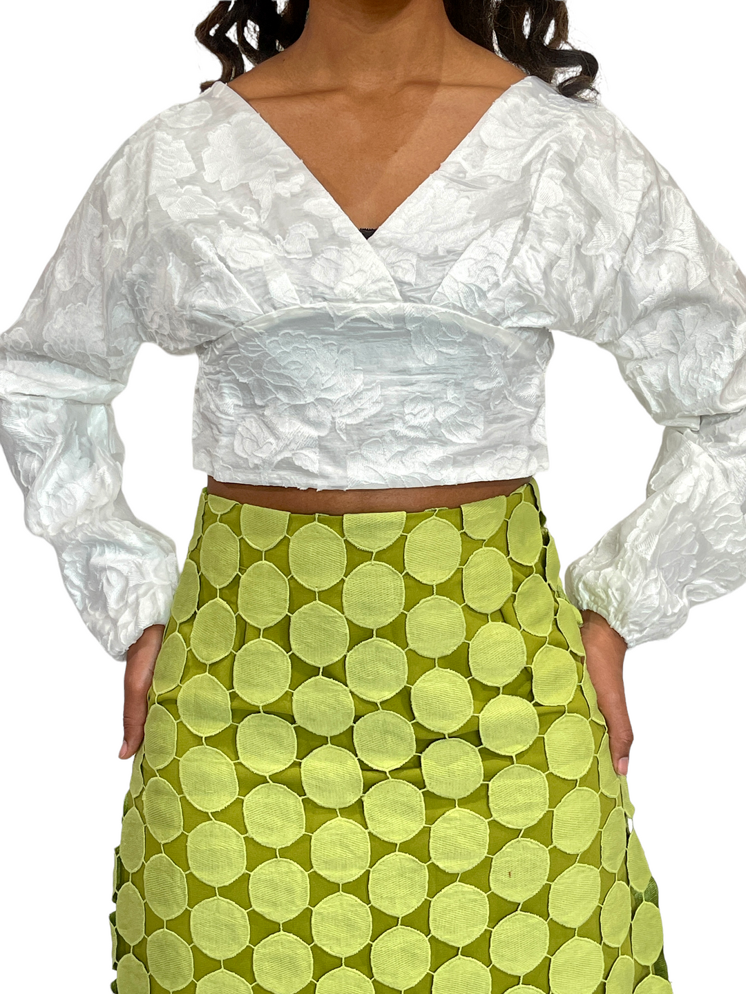 White Doleman Sleeve Crop Top
