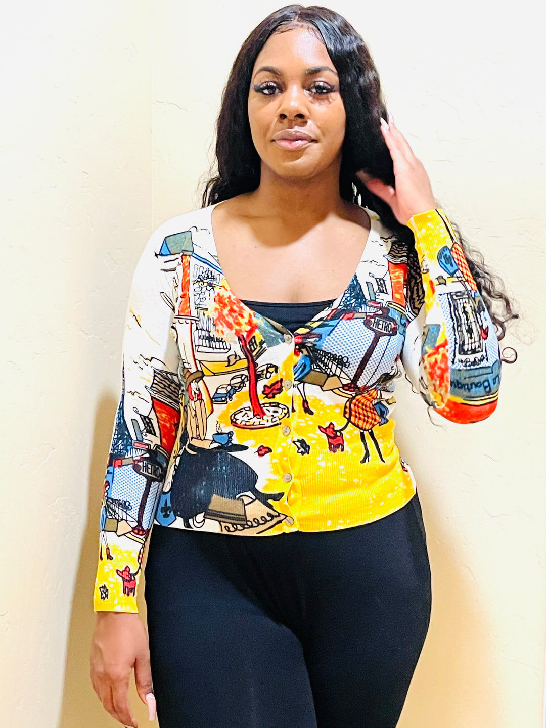 Designer Cartoon Graffiti Cardigan