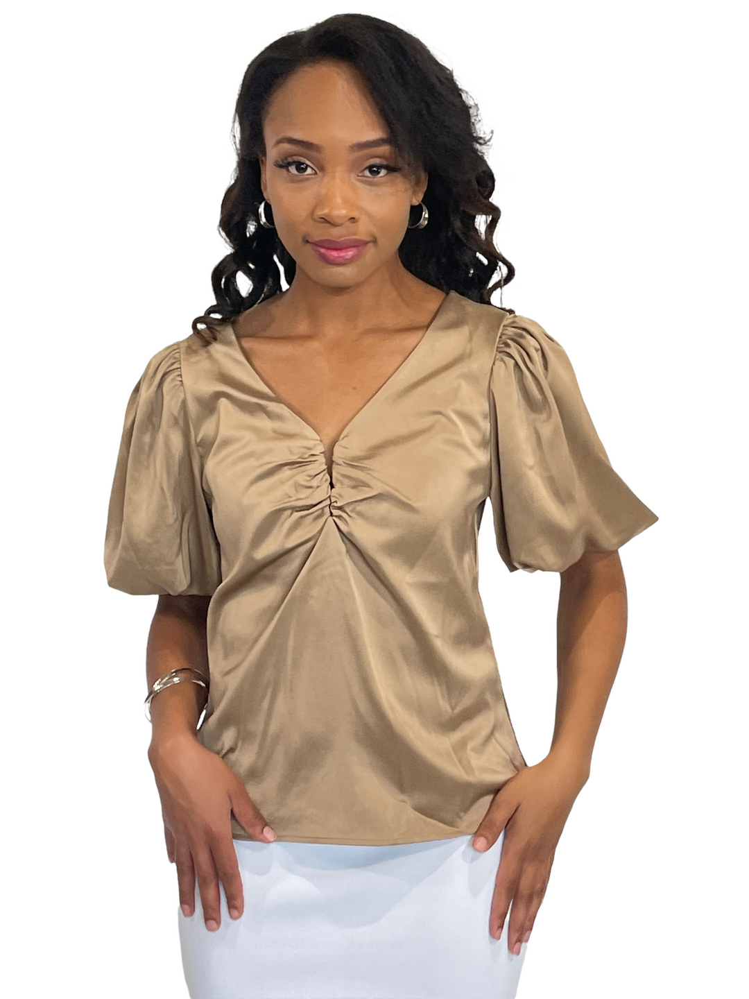 Dark Tan V Neck Top