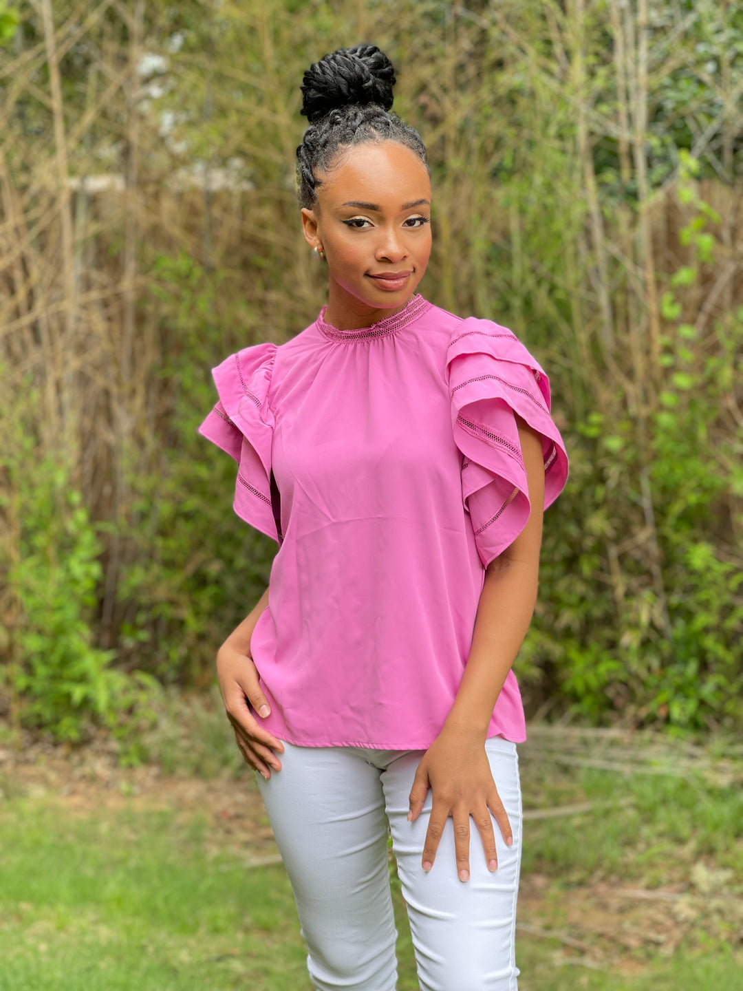 Pink Ruffle Sleeve Top