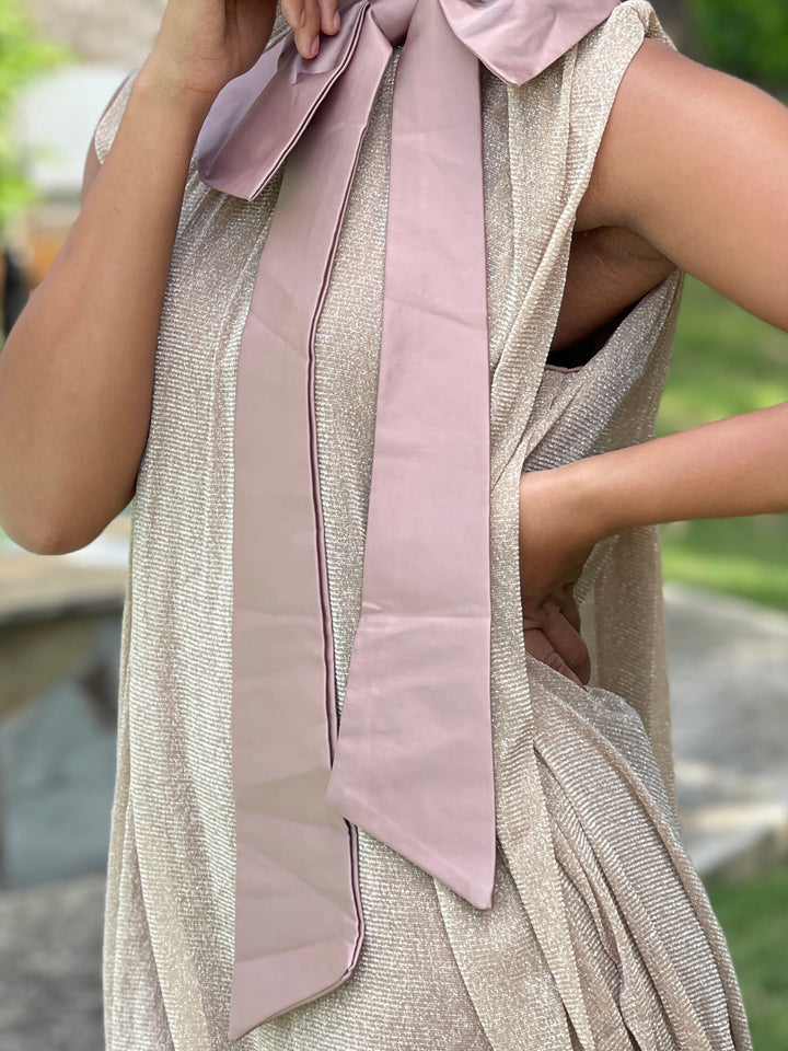 Embroidered Silk Bow Chiffon Dress