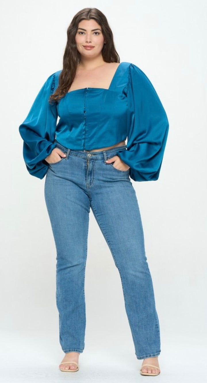 Teal Long Sleeve Crop Top
