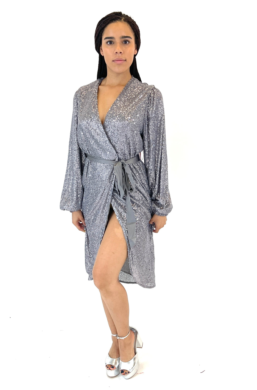 Silver Sequin Midi Dress