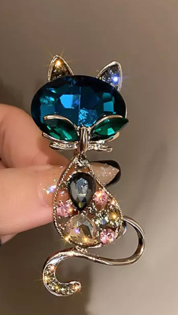 Cat Rhinestone Brooch