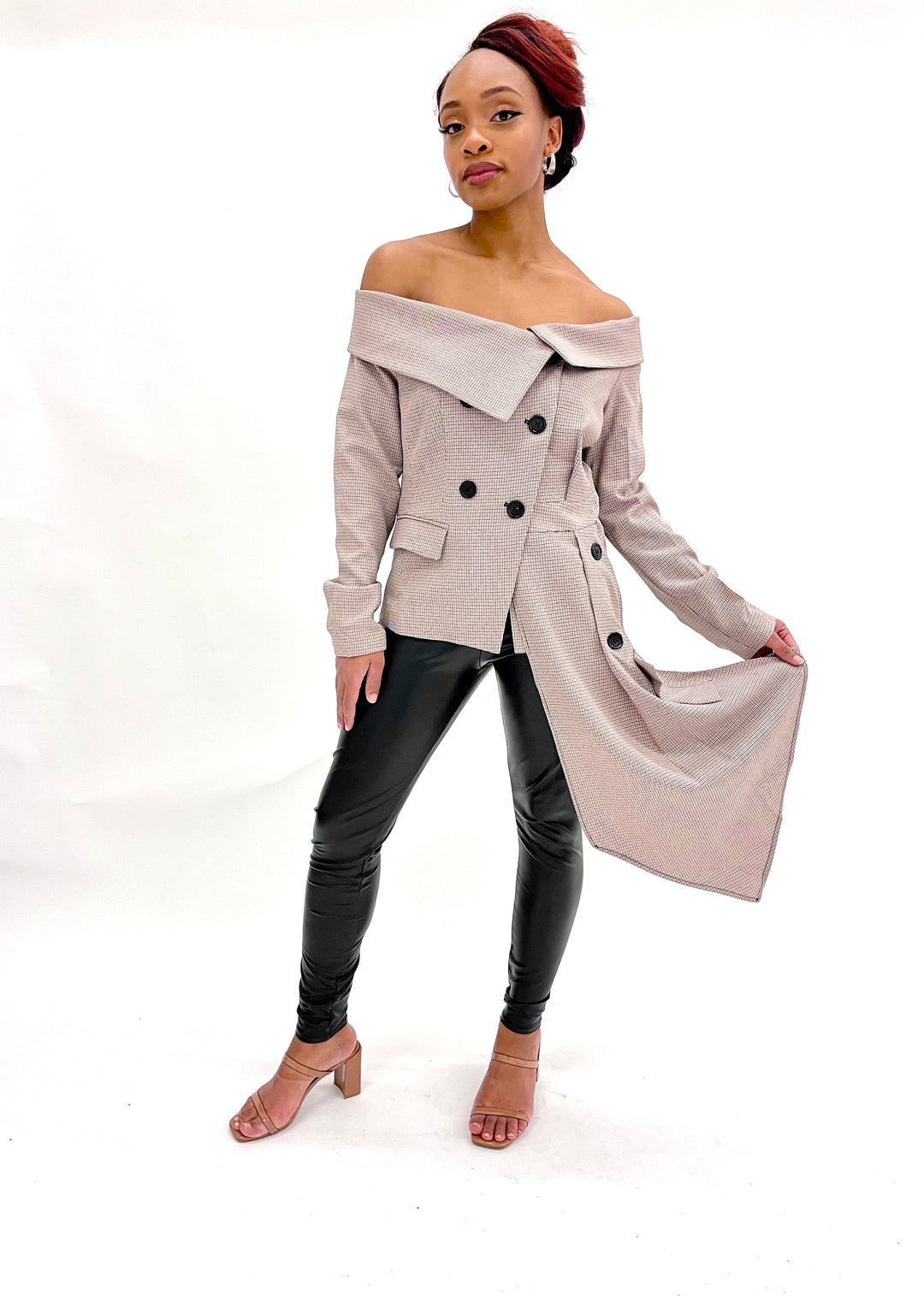 Plaid Off Shoulder Jacket