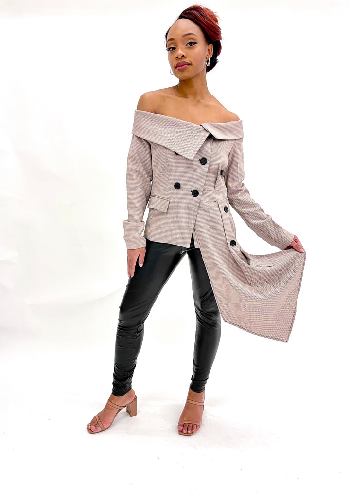 Plaid Off Shoulder Jacket