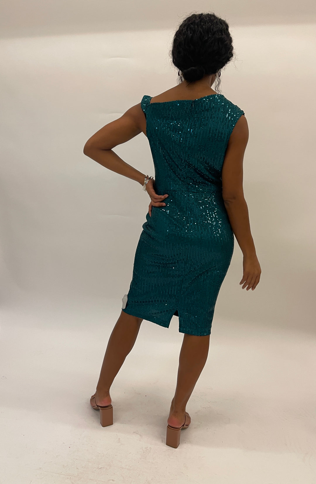 Green Sequined Midi Dress