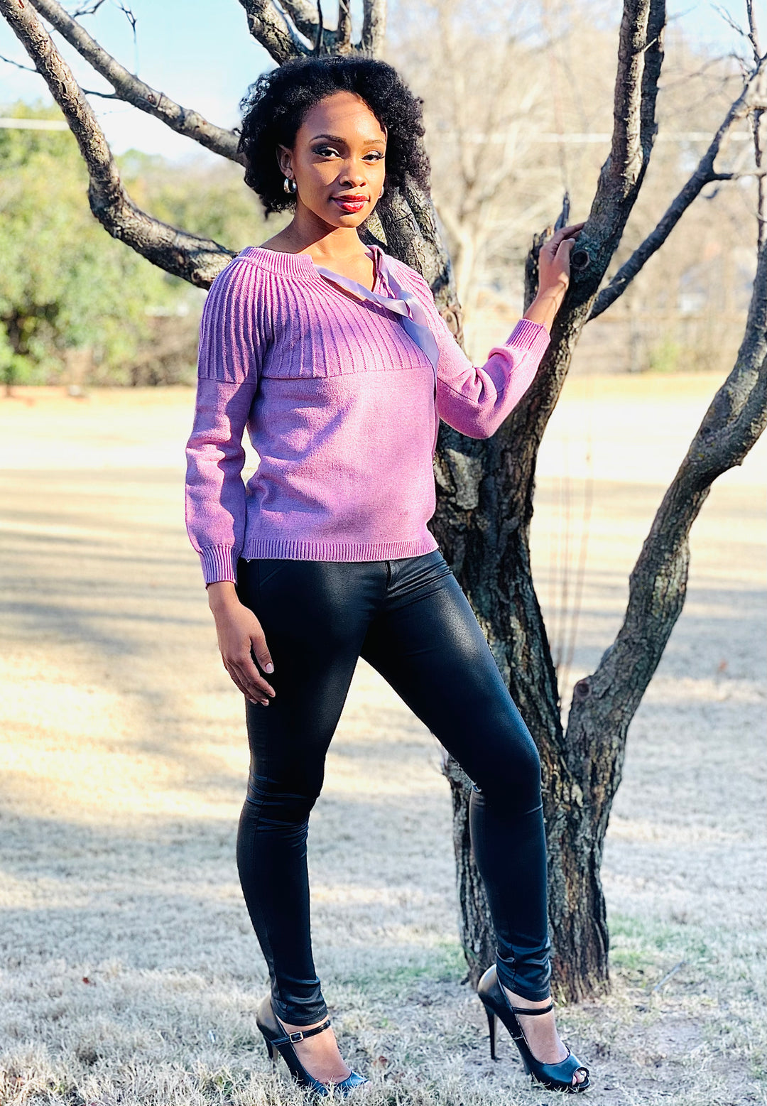 Knitted Bow Lace Up Sweater