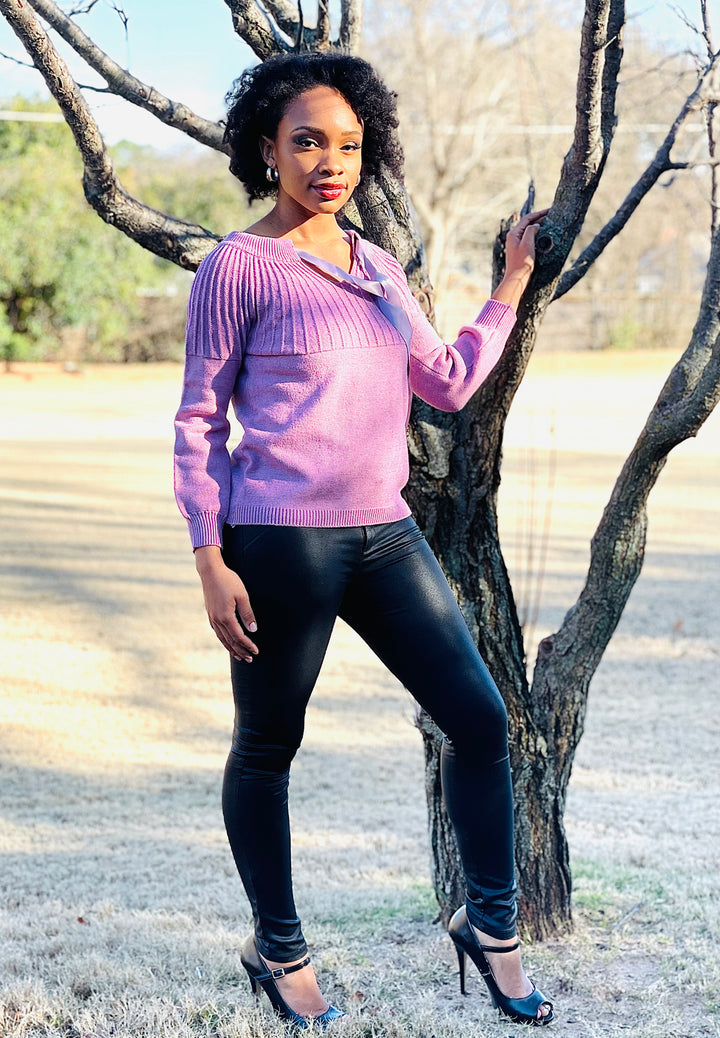 Knitted Bow Lace Up Sweater
