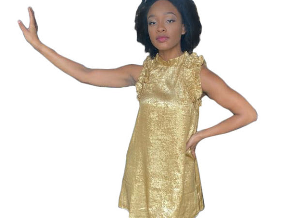 Metallic Gold Cocktail Dress With Ruffles