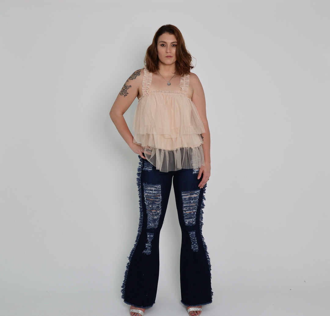 Oatmeal Tulle Top