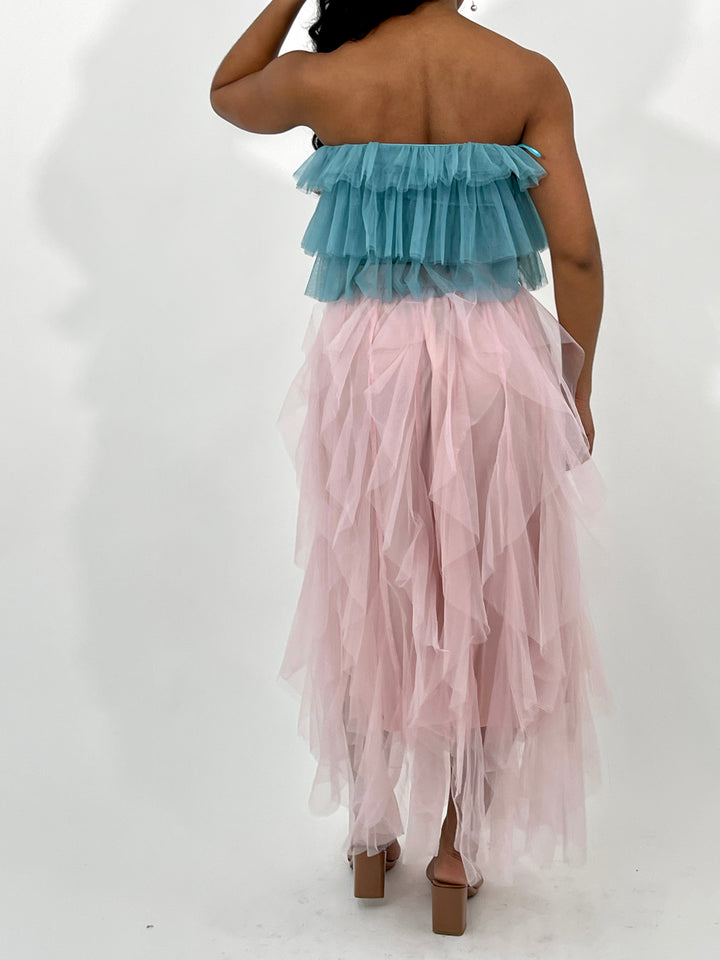 Rose Pink Ruffled Long Skirt