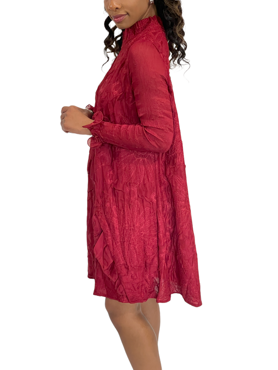 Red Printed Embroidered Dress