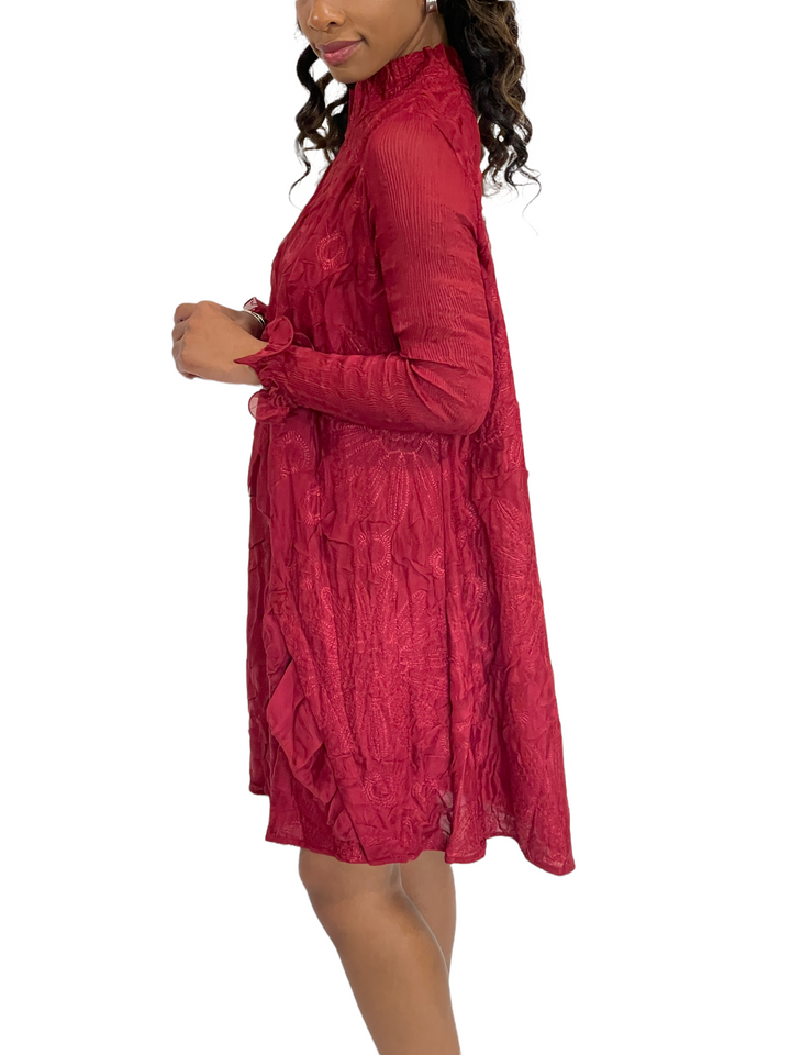 Red Printed Embroidered Dress