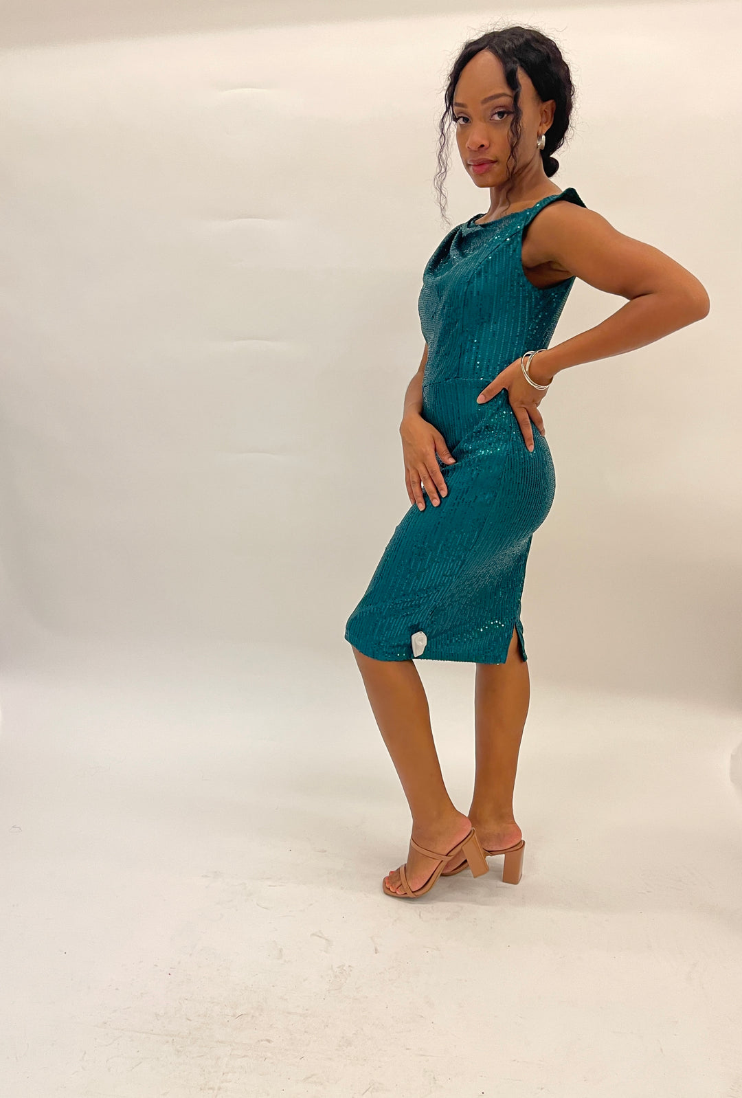 Green Sequined Midi Dress