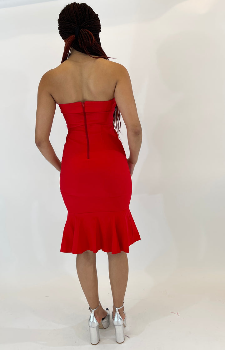 Red Spaghetti Strap Midi Dress