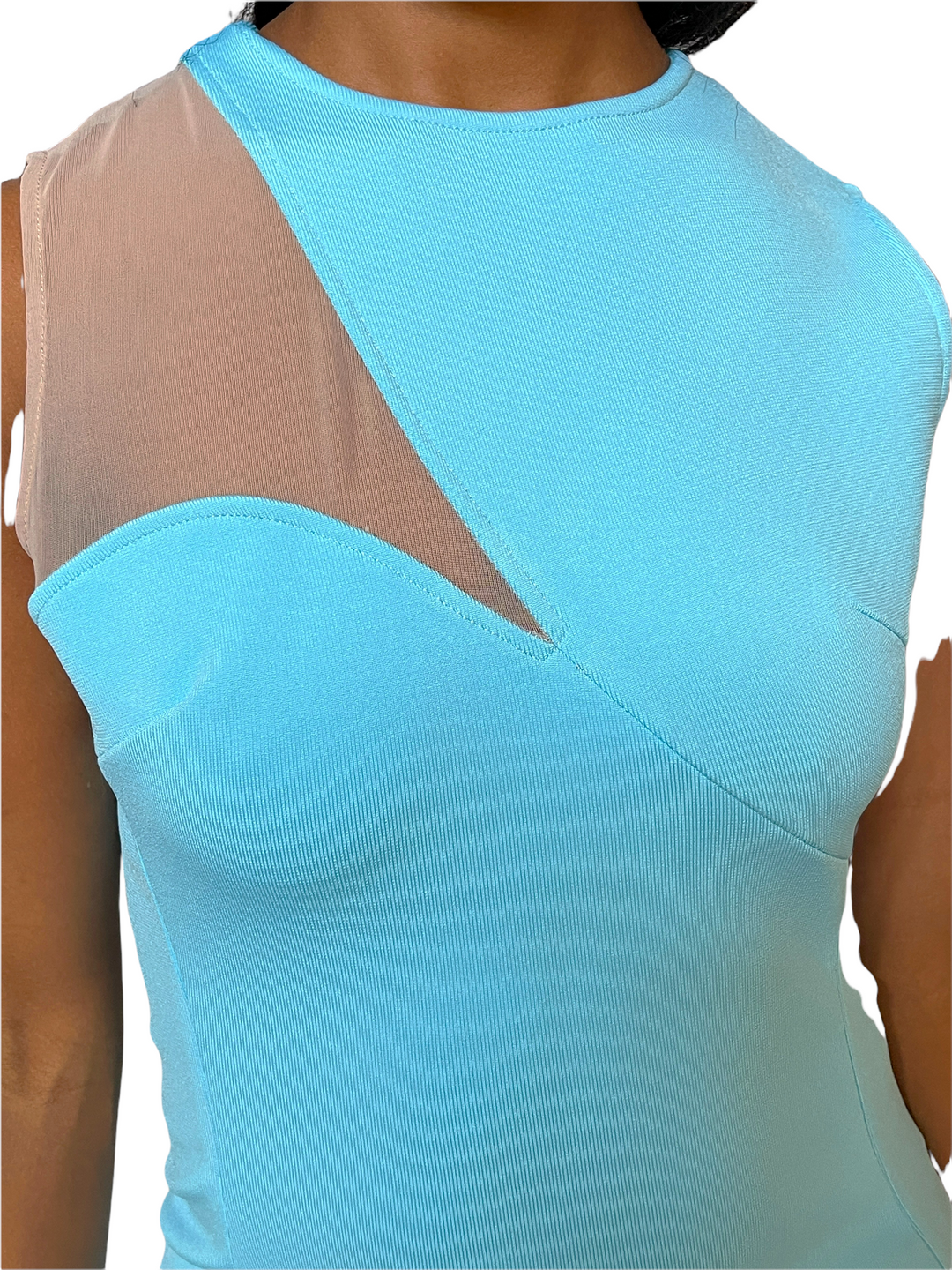 Sky Blue O-Neck Sleeveless Bodycon Vestido