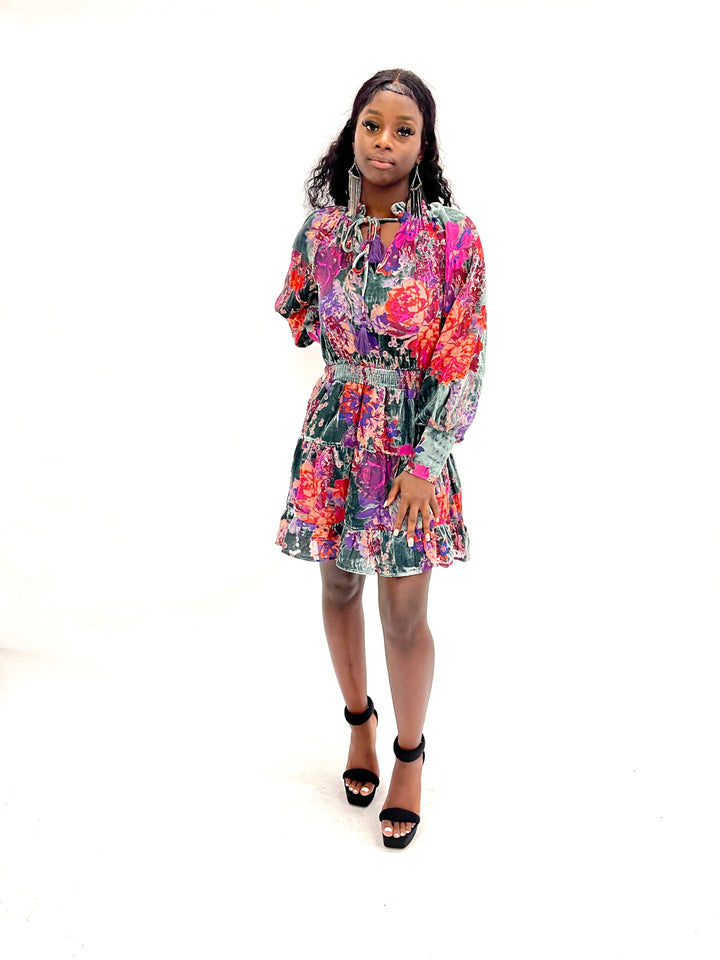 Purple Printed Floral Dress