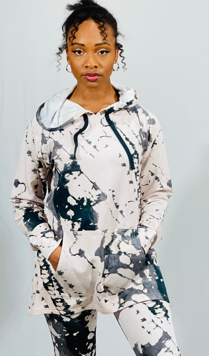Digital Print Tie-Dye Longline Hoodie Pullover