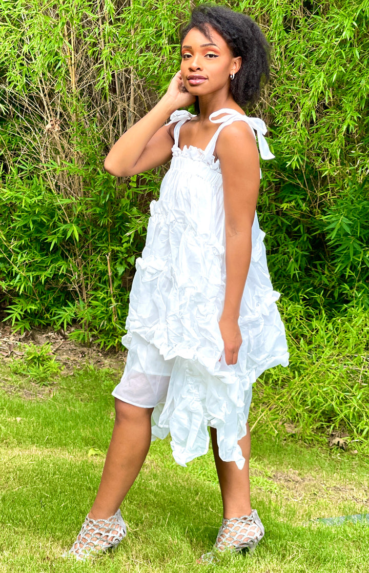 Sassyn White Irregular Ruffle Dress