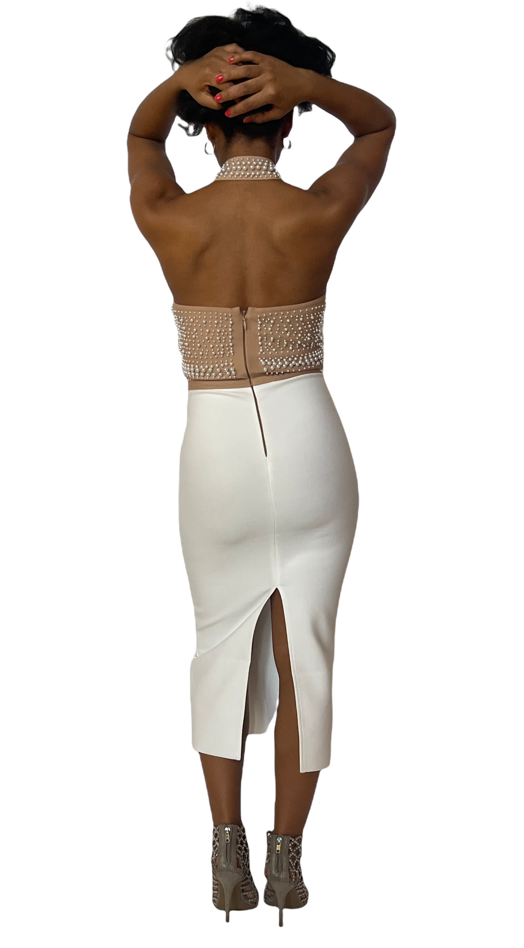 White/Brown Beading Dress
