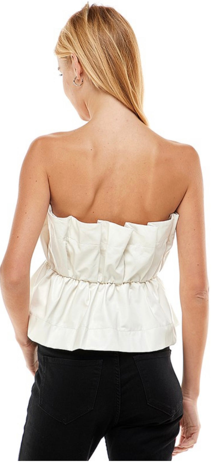 White Pu Strapless Top
