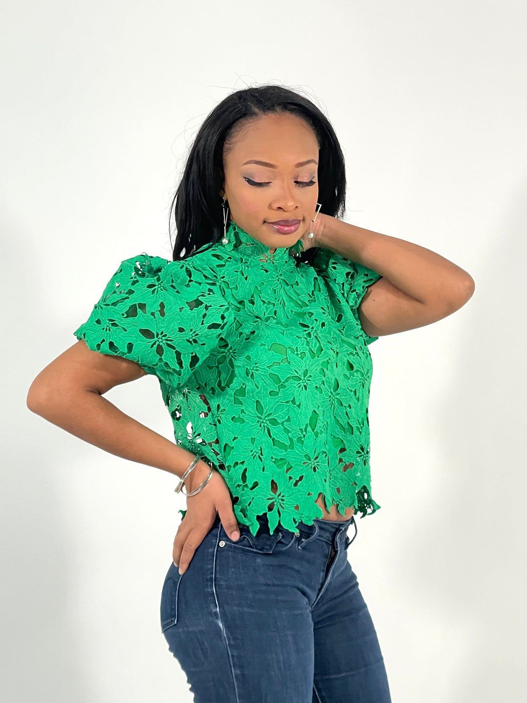 kelly green crochet top