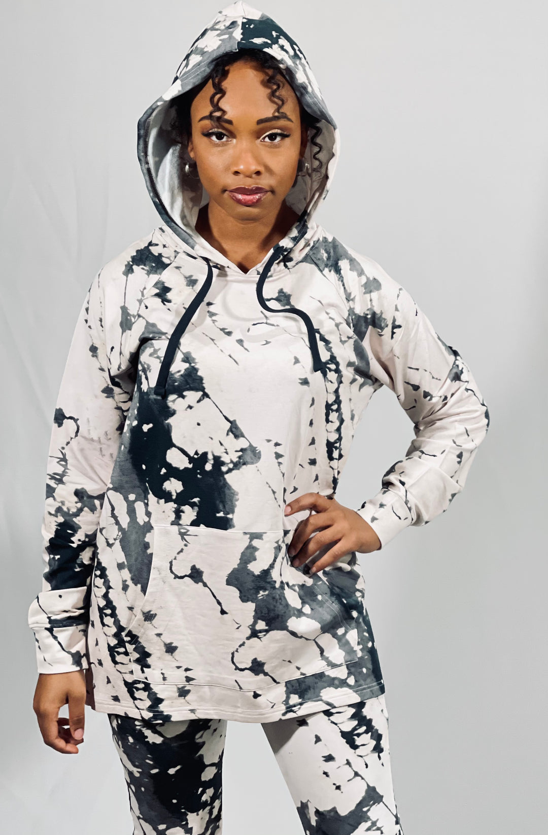 Digital Print Tie-Dye Longline Hoodie Pullover