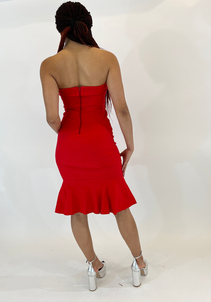 Red Spaghetti Strap Midi Dress