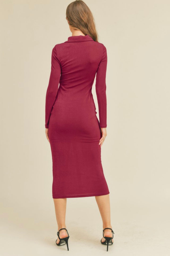 Magenta Long Sleeve Midi Dress