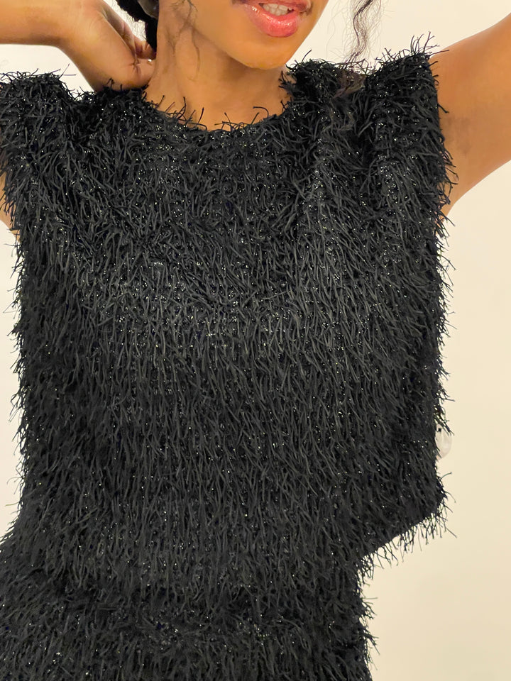 Sassyn Black Fringe Top